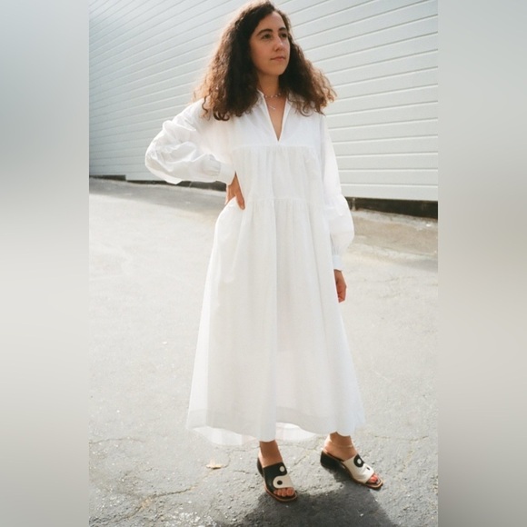 Just Dresses & Skirts - Just Female / Brandy tiered Maxi Dress White cotton poplin Long Sleeves Medium M